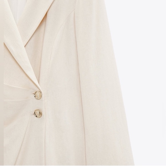 π ZARA CREAM LINEN BLEND BLAZER DRESS! - Picture 9 of 16